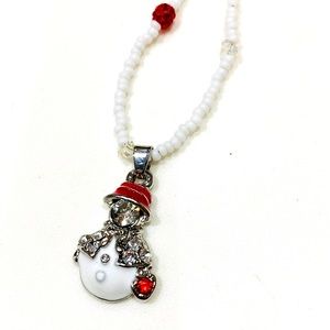 Handmade Mrs.Snow Shopper White Crystal Christmas Necklace